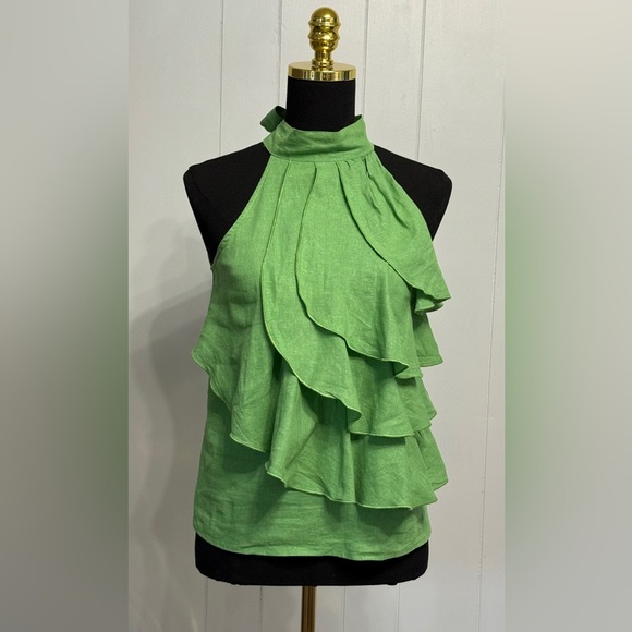 Elena Solano Tops - Elena Solano Vibrant Green Linen Blend Top